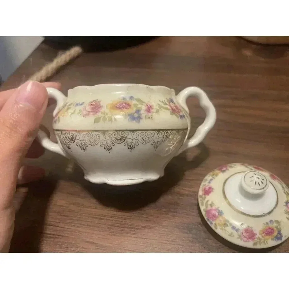 Vintage Gold Castle Little Mini Ceramic‎ Lidded Sugar Made In Japan